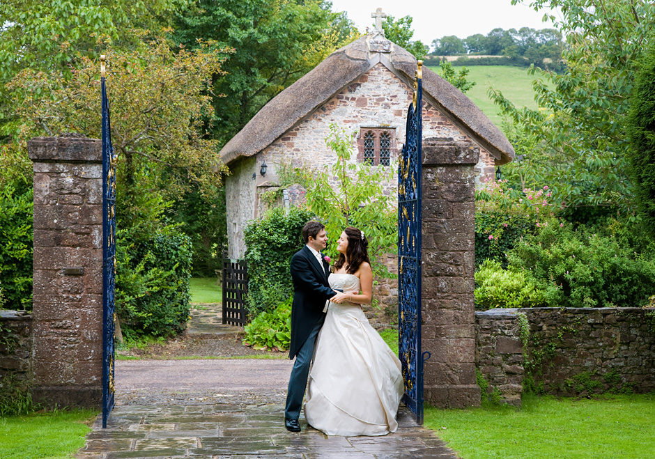 Wedding couple at Bickleigh Castle, Devon