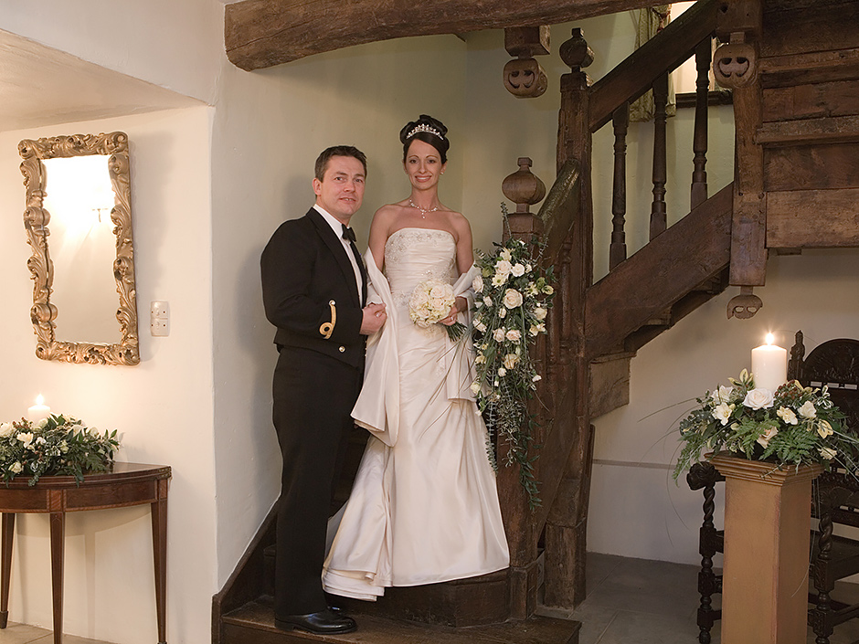 Wedding couple at Bickleigh Castle, Devon